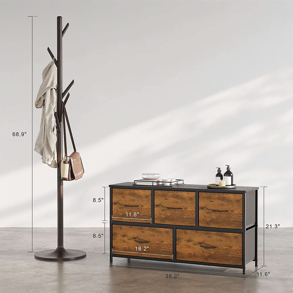 Rustic Wood 5 Drawer Dresser For Bedroom Storage Cabinet