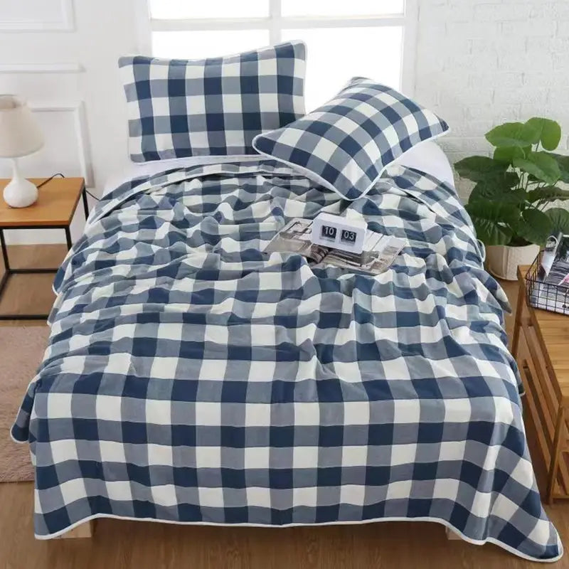 Cotton Plaid Bed Blanket - 5 Layers, Soft & Lightweight