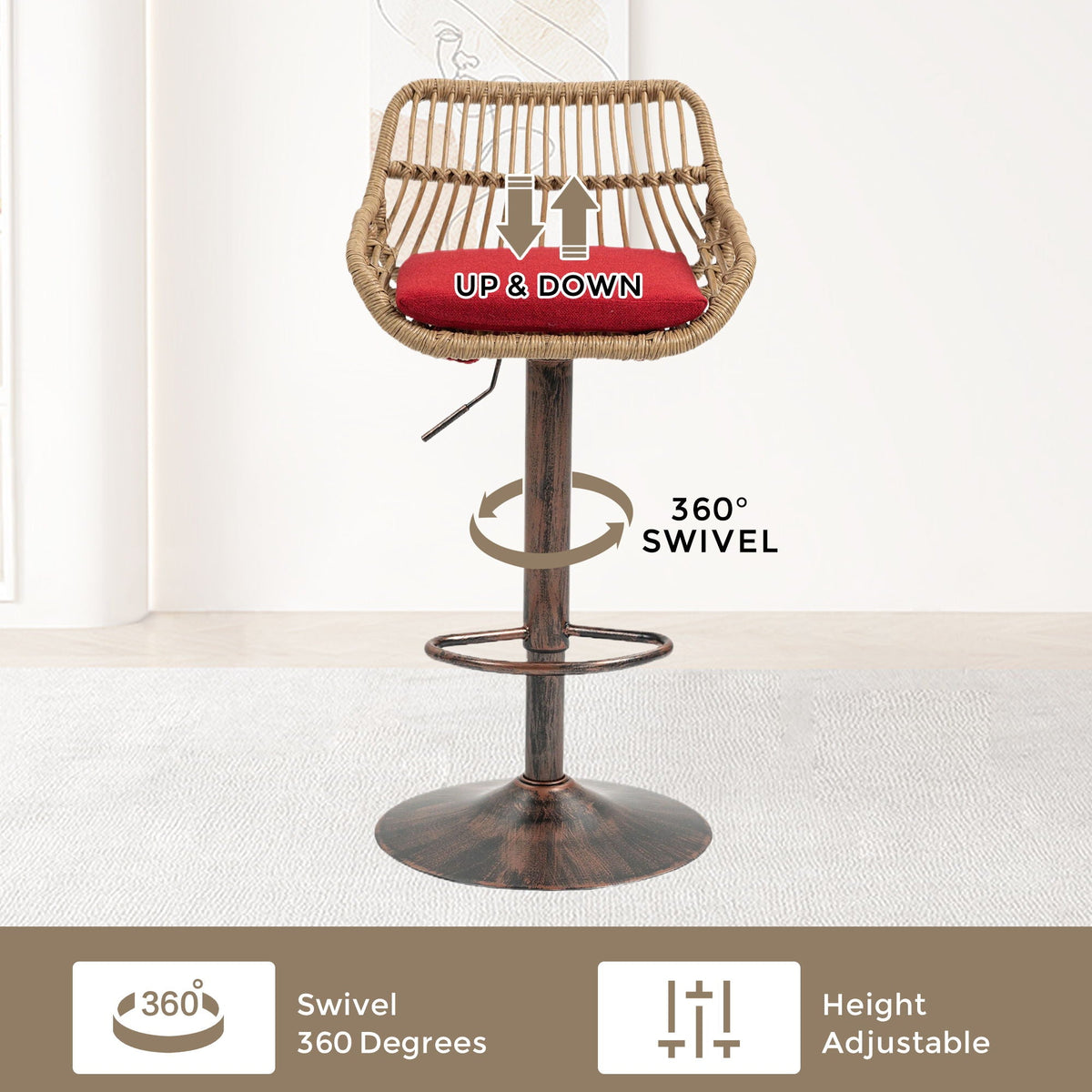 Modern Swivel Bar Stools Adjustable Counter Chairs With Footrest (Set of 2)