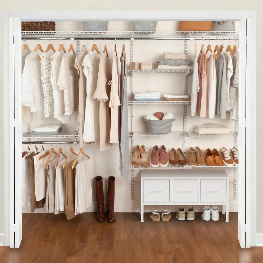 White Closet Storage Organizer With Fabric Drawers