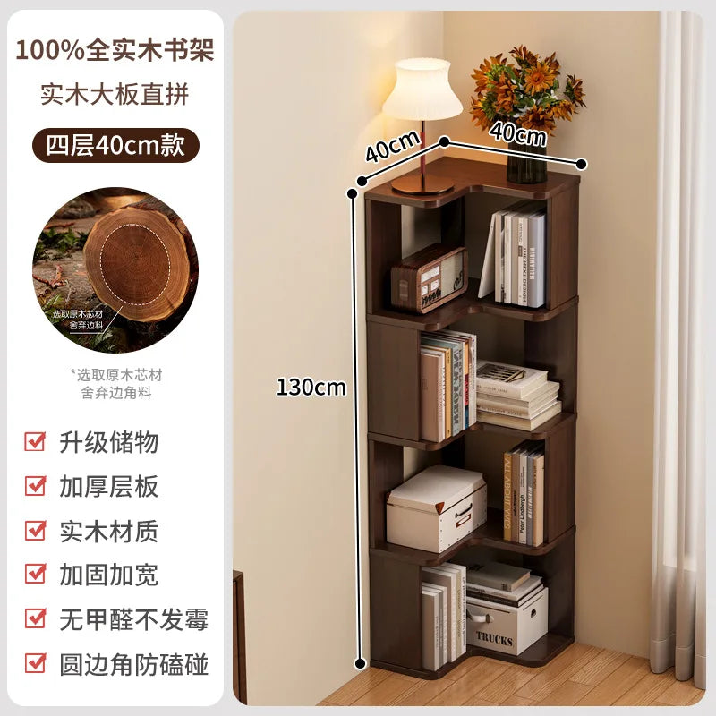 HYS solid wood corner bookshelf home living room corner cabinet wall corner storage rack bedroom simple bookcase