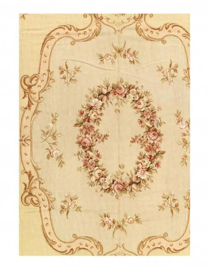Canvello Beige Fine Hand Knotted Abusson Rug - 8'11'' X 12'1''