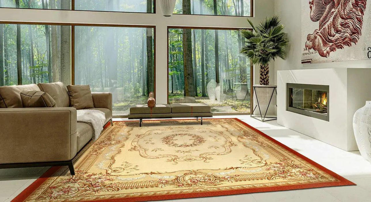Canvello Beige Fine Hand Knotted Abusson Rug - 8'11'' X 12'1''