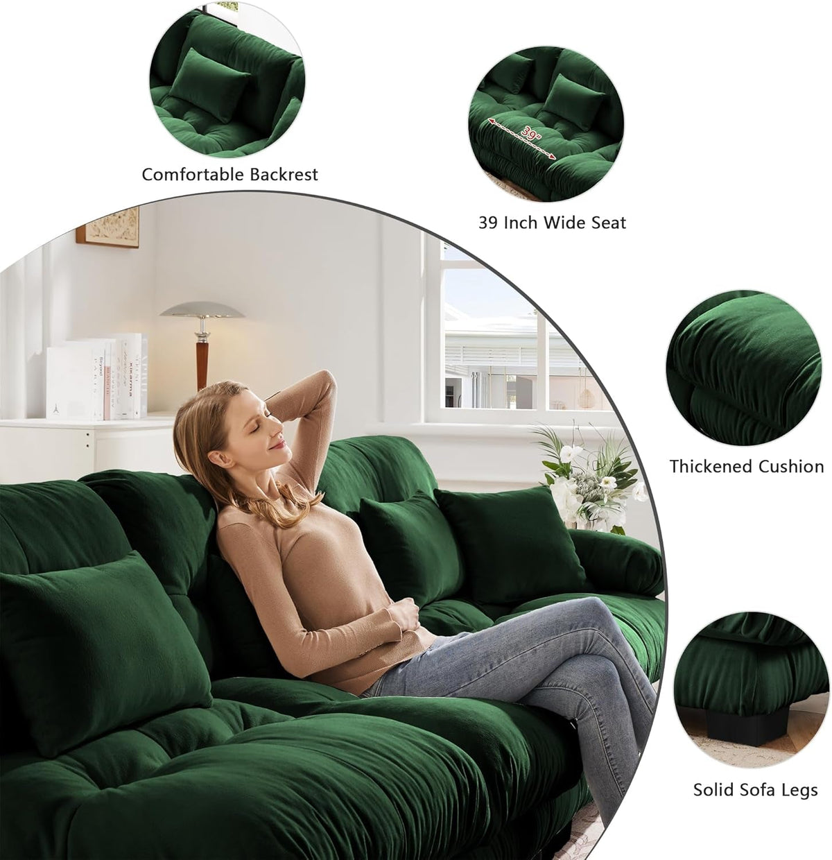 Green Chenille Modular Sectional Sofa Ultra Comfort