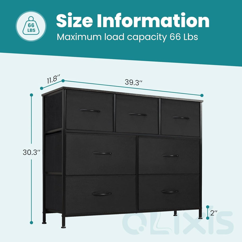 Black Seven Drawer Vertical Dresser Bedroom Storage