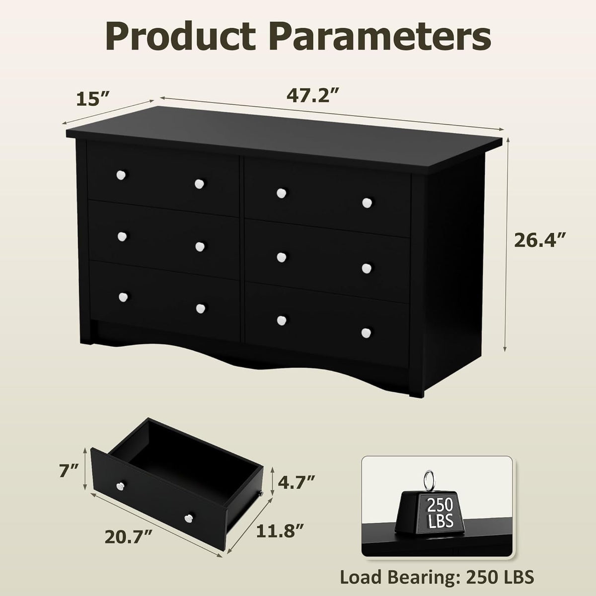 Black Premium Bedroom Dresser With Storage Drawers