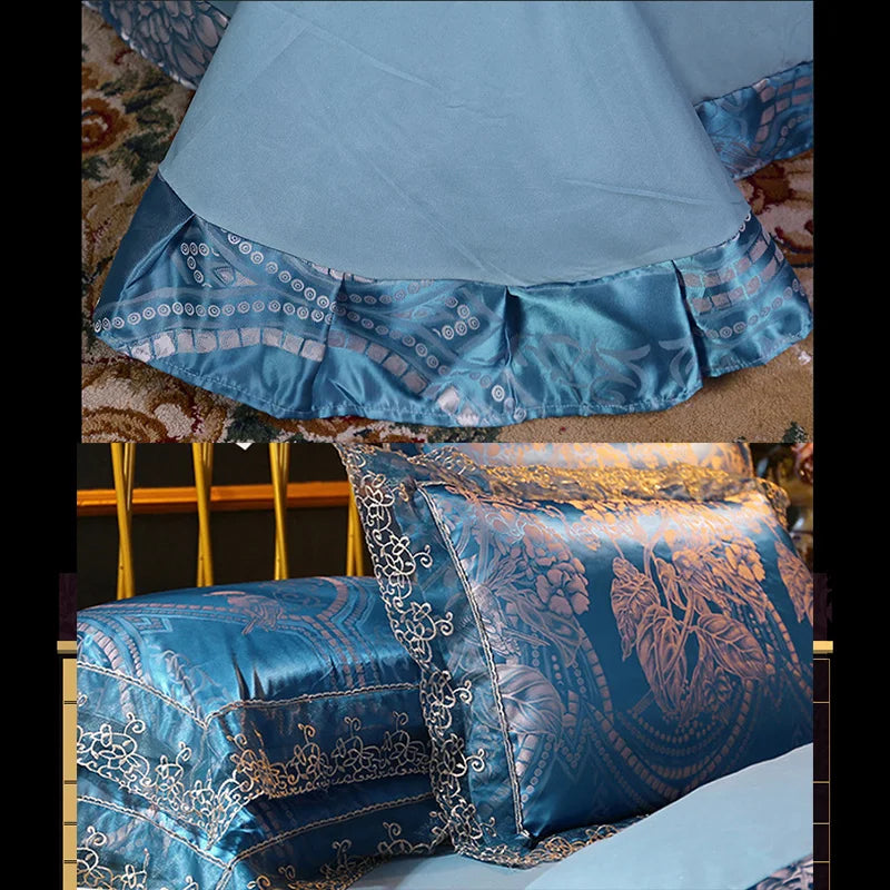 European Classical Luxury 4PCS Bedding Set Jacquard Tencel Modal Comforter Cover with Lace Sheet Pillowcases for King Queen Size