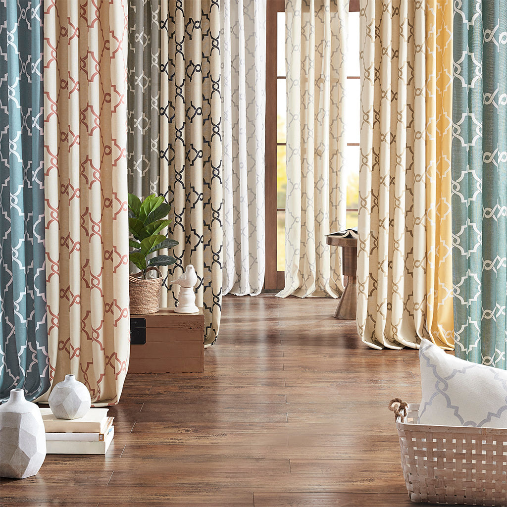 Fretwork Print Grommet Top Window Curtain Panel (One Panel)