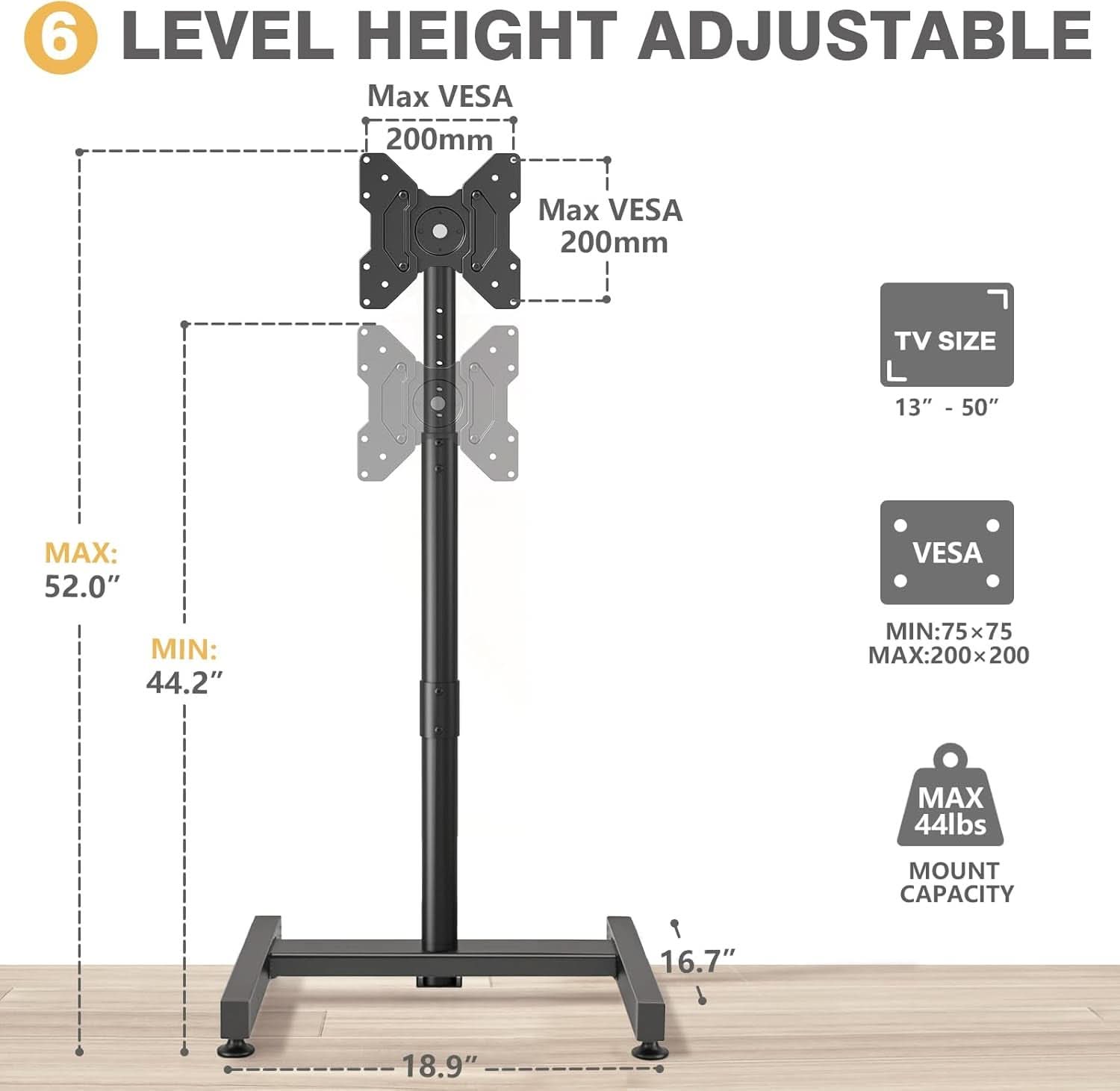 Height Adjustable Television Floor Stand 13-50 Inches