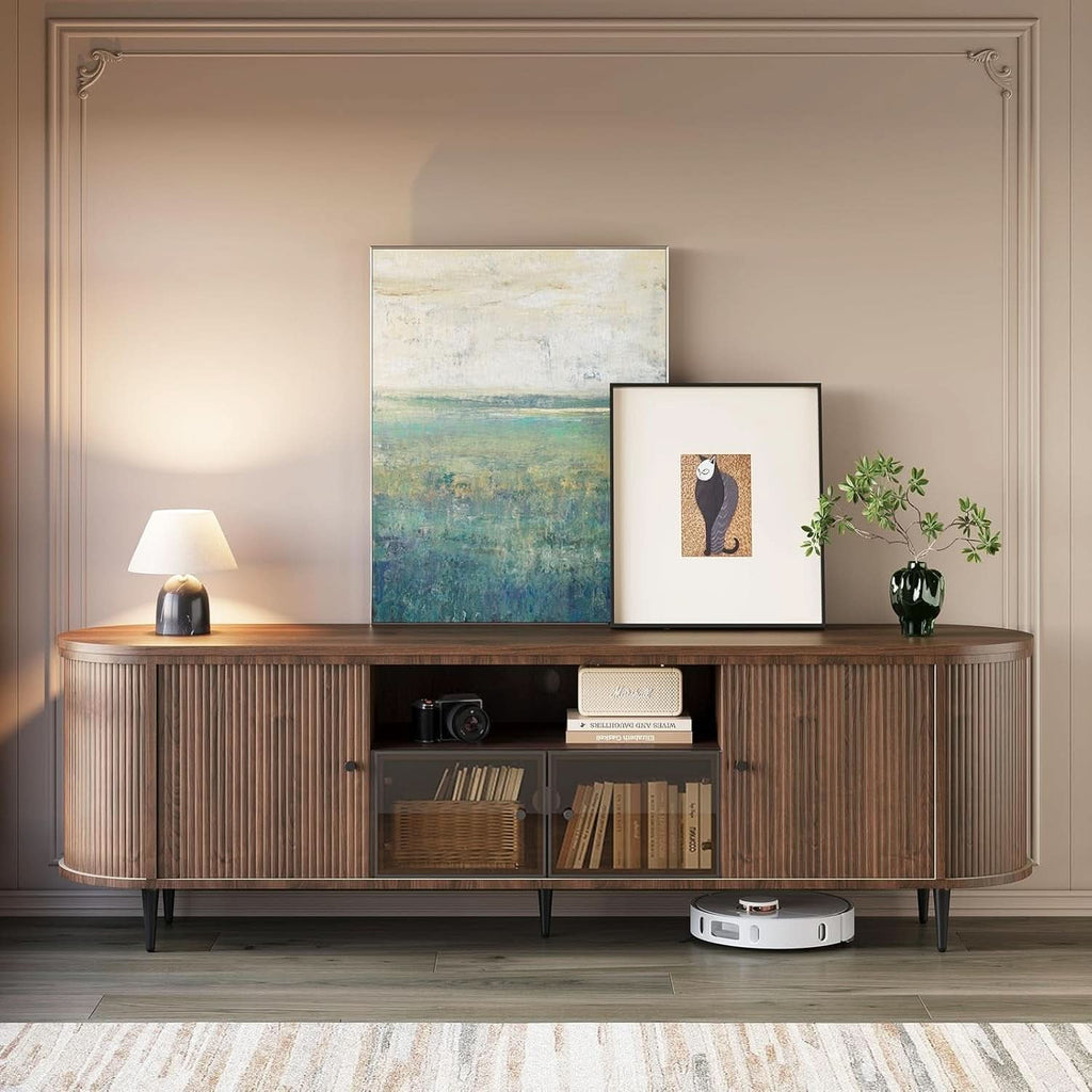 Fluted Television Stand With Brown Calacatta Marble