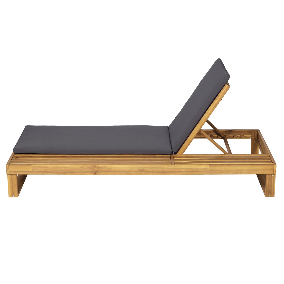 Teak Finish Acacia Wood Chaise Lounge with 1.57-Inch Cushion