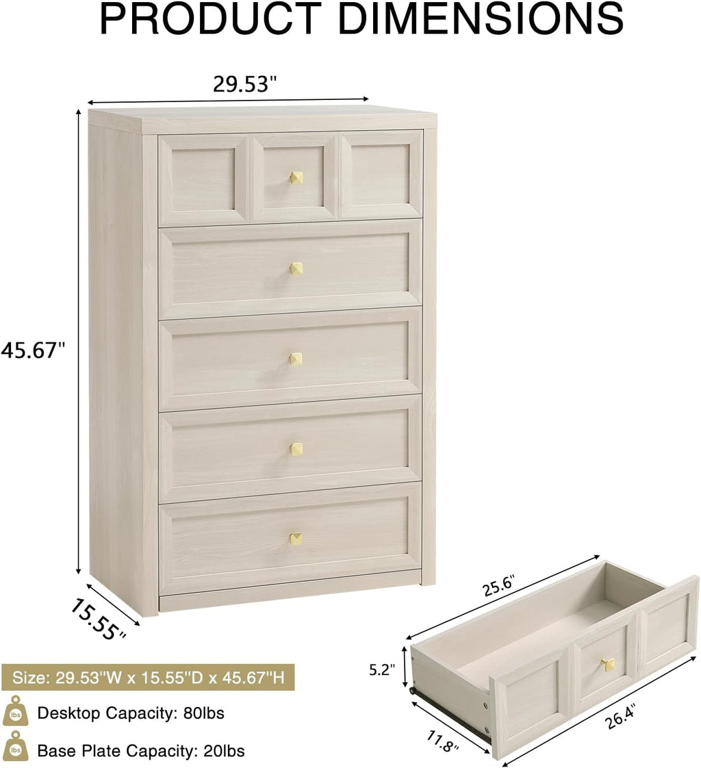 5 Drawer Dresser Grey White Modern Bedroom Storage