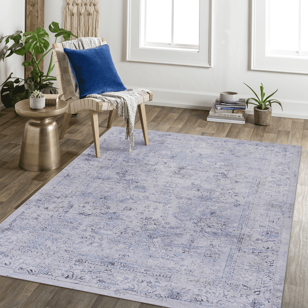 Naar Maval Collection Blue/Cream Oriental Washable Area Rug