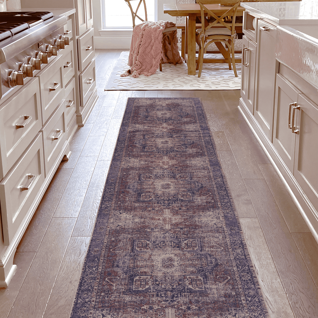 Naar Maval Collection Burgundy/Blue Oriental Washable Area Rug