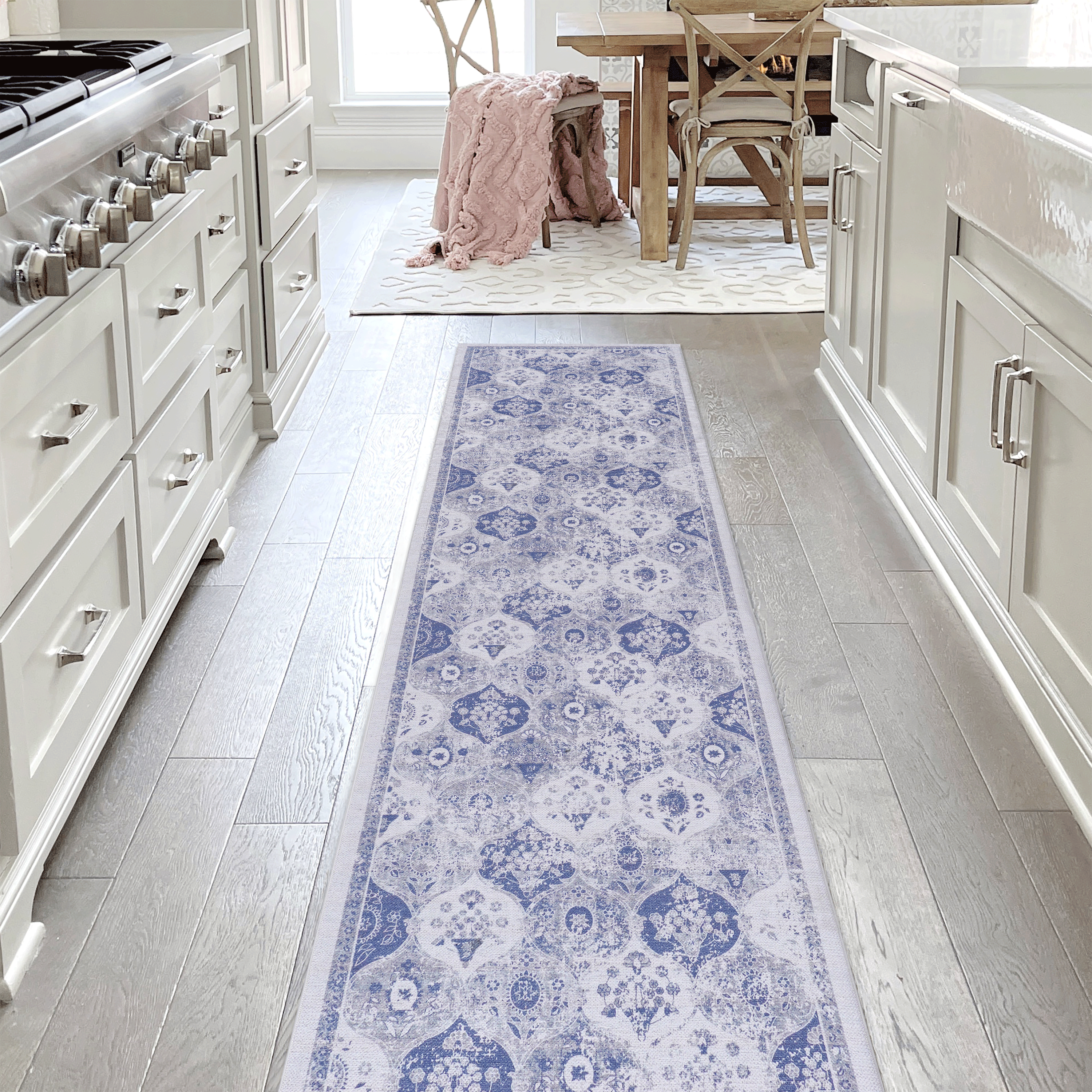 Naar Maval Collection Blue Oriental Washable Area Rug