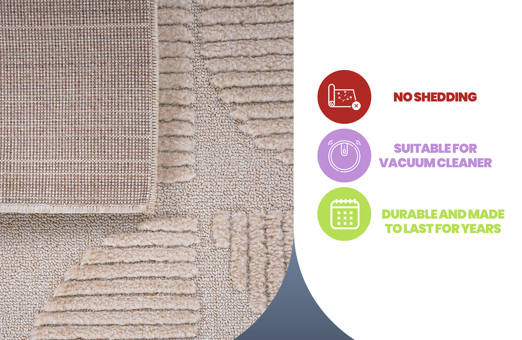 Naar Step Collection Beige Geometric Area Rug