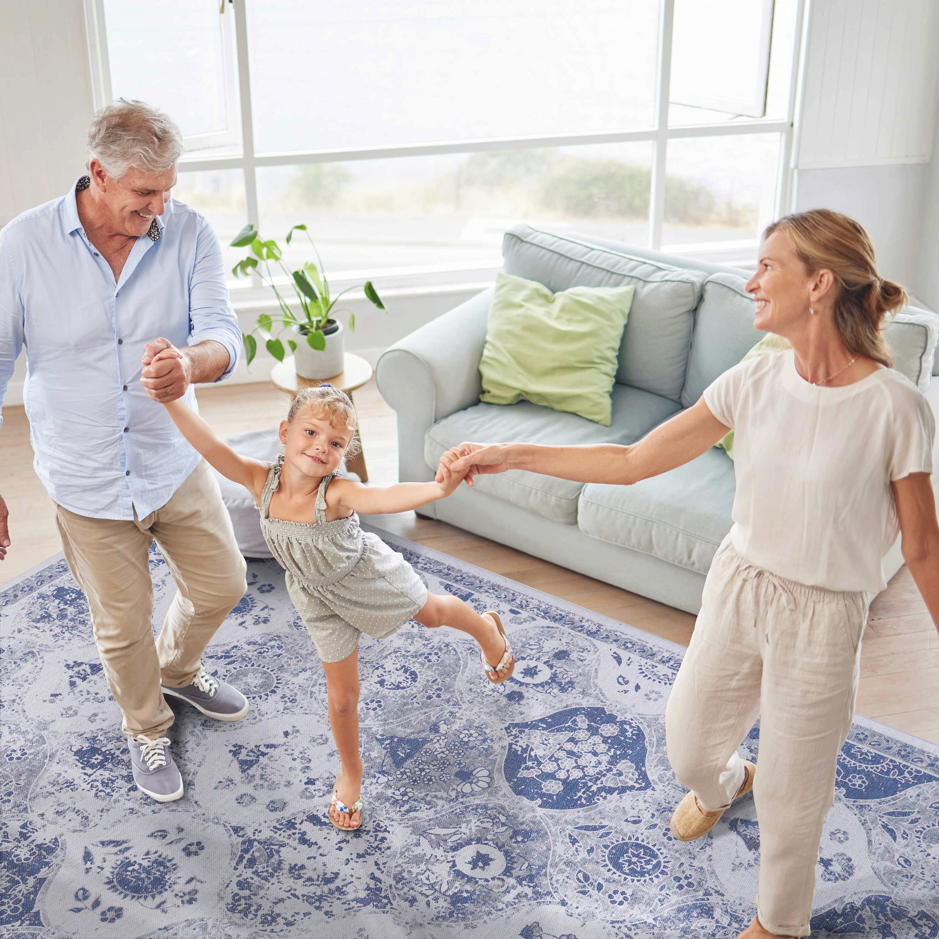 Naar Maval Collection Blue Oriental Washable Area Rug