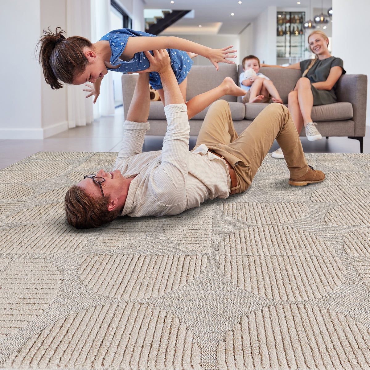 Naar Step Collection Beige Geometric Area Rug