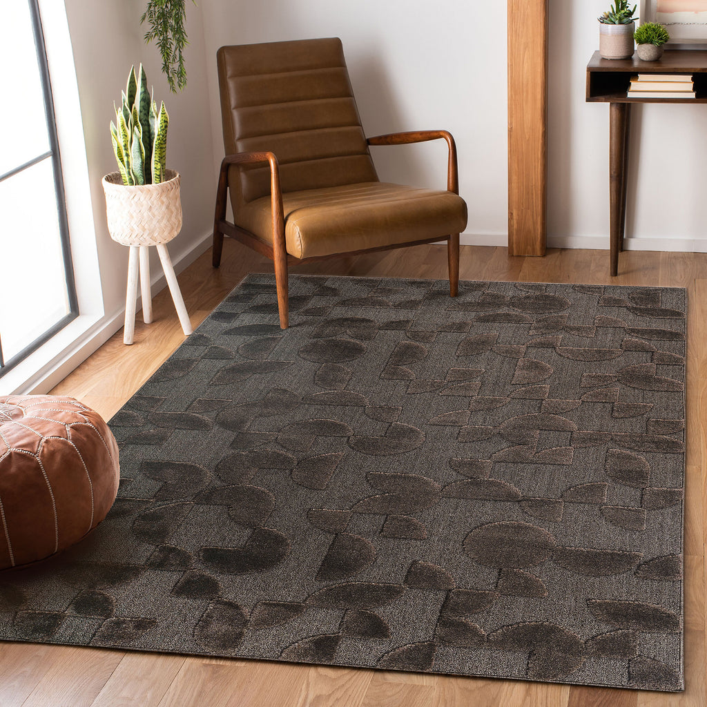 Naar Step Collection Brown Geometric Area Rug