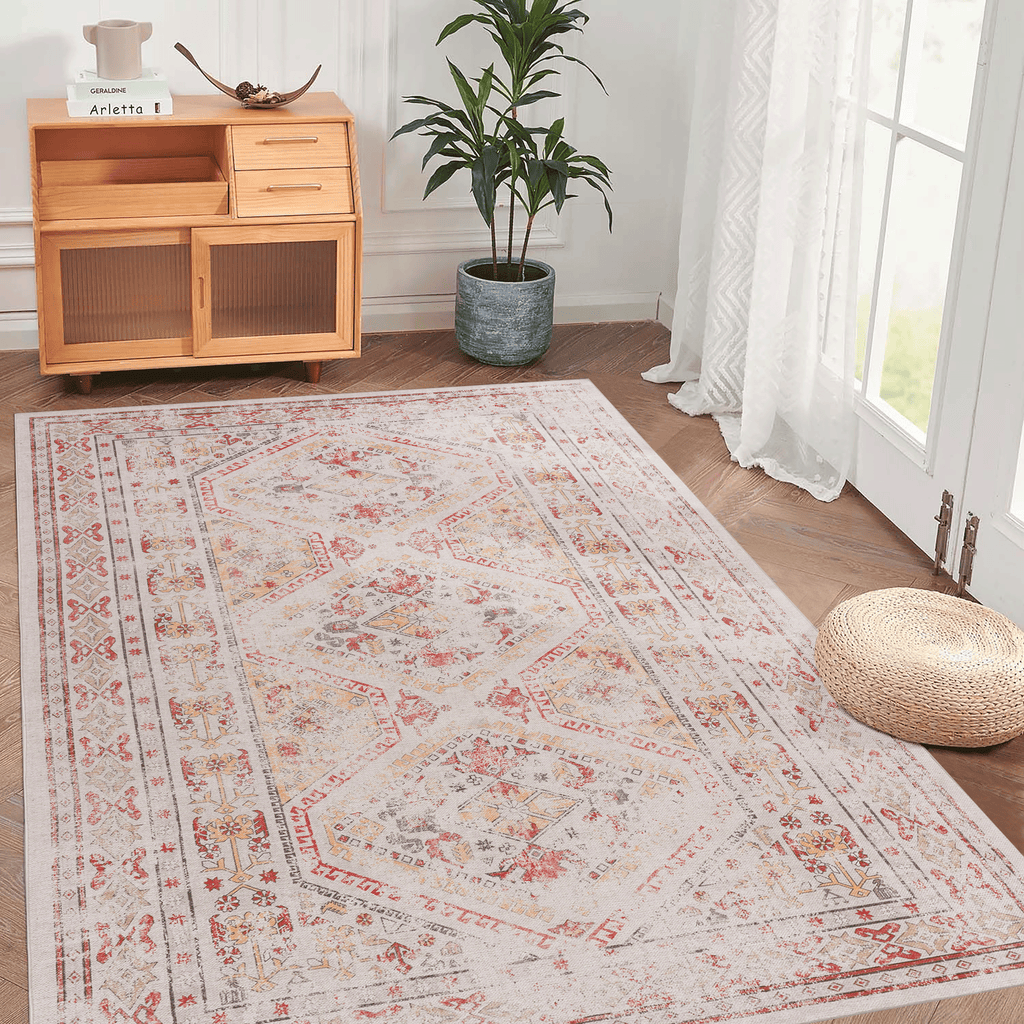Naar Maval Collection Beige Oriental Washable Area Rug