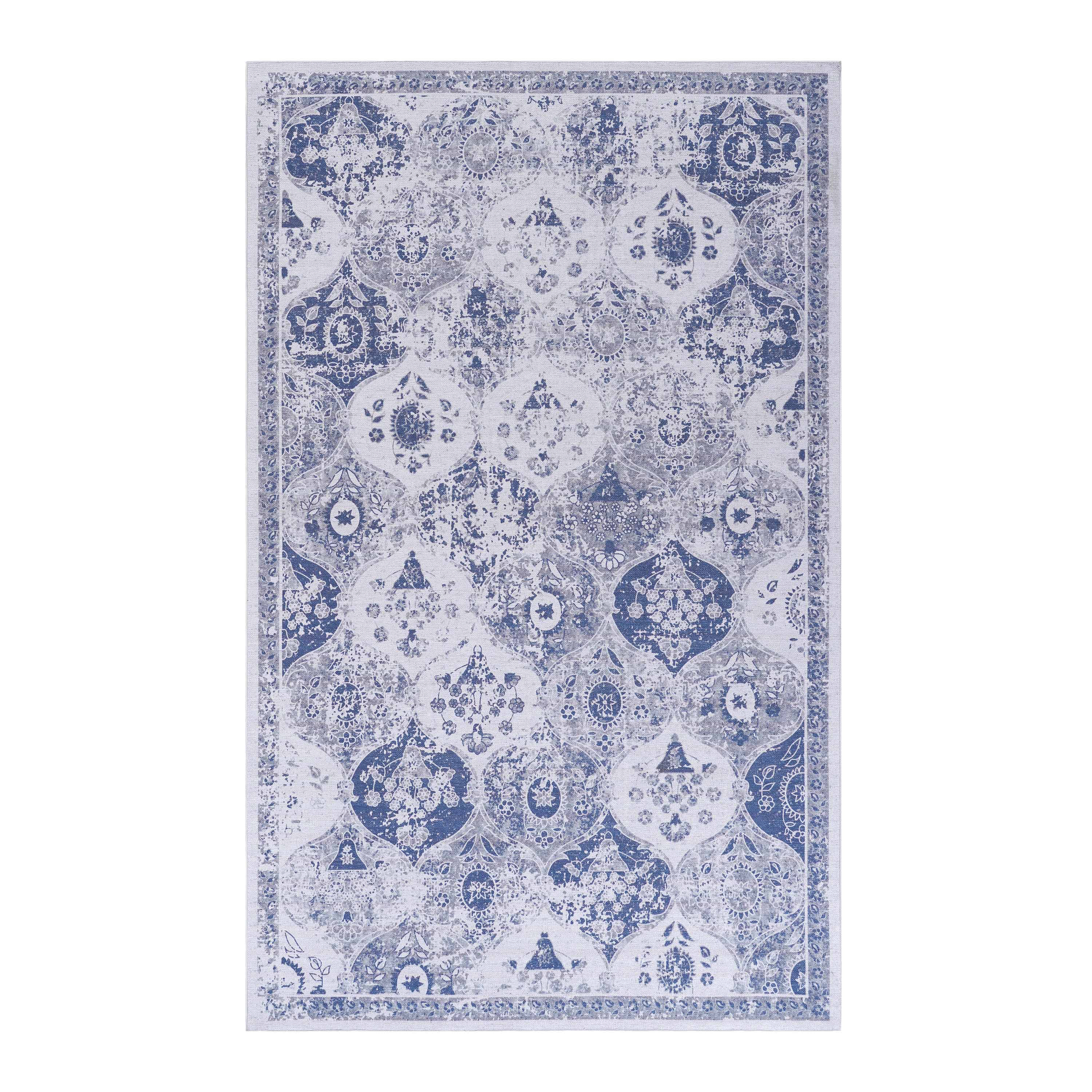 Naar Maval Collection Blue Oriental Washable Area Rug