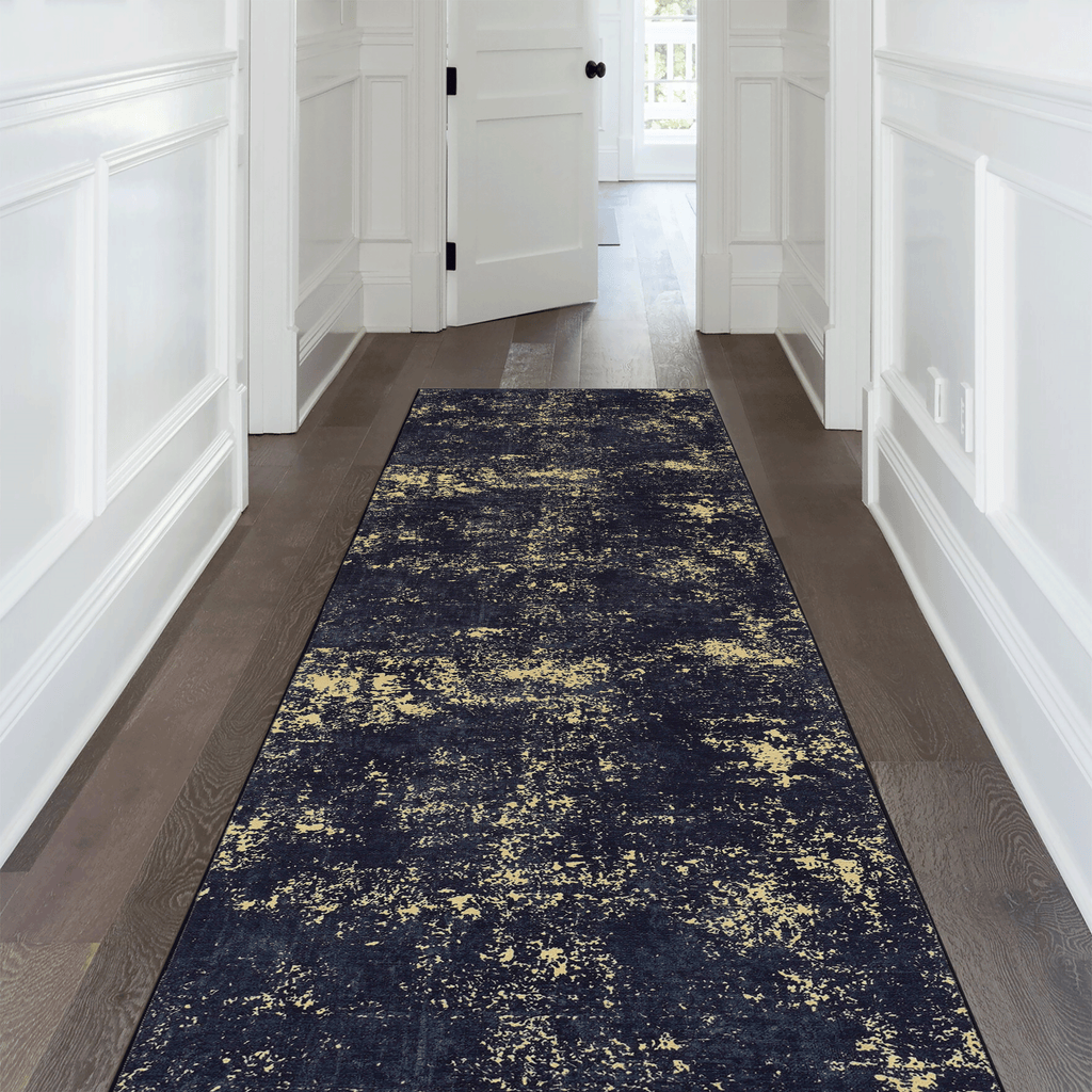 Naar Maval Collection Black/Gold Abstract Washable Area Rug