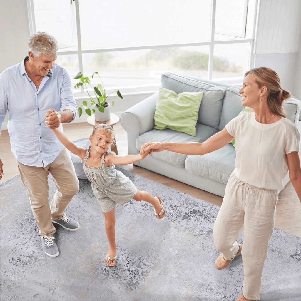Naar Maval Collection Gray/Gold Abstract Washable Area Rug
