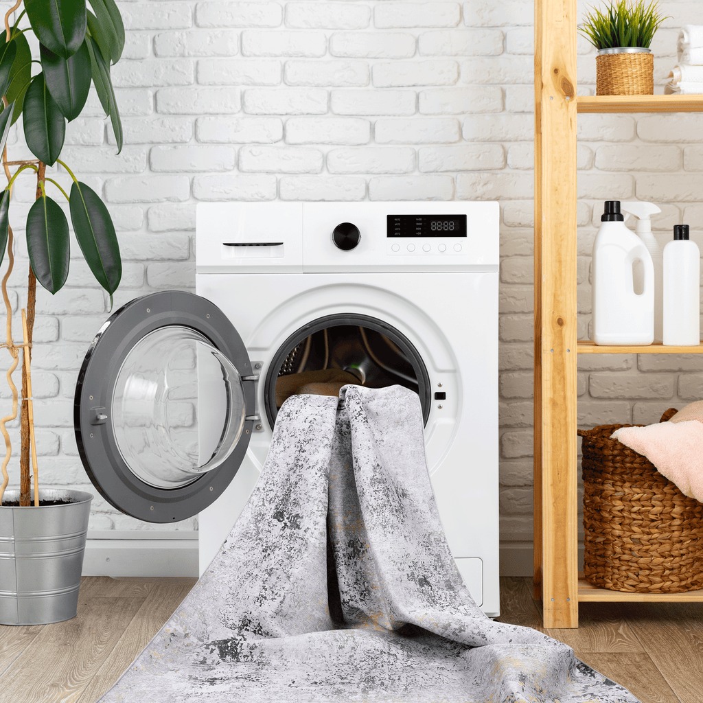Naar Maval Collection Gray/Gold Abstract Washable Area Rug