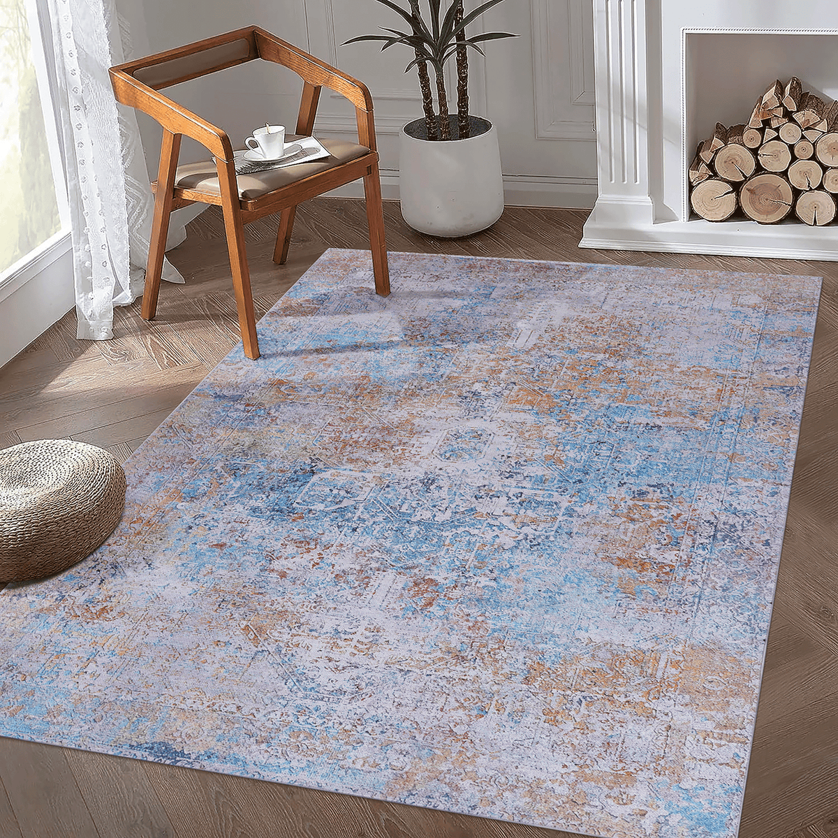 Naar Maval Collection Yellow/Cream Oriental Washable Area Rug