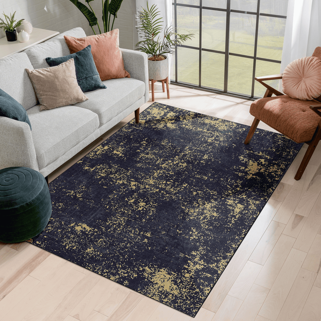 Naar Maval Collection Black/Gold Abstract Washable Area Rug