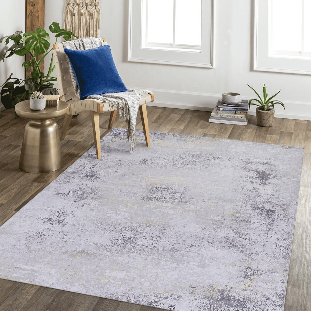 Naar Maval Collection Gray/Gold Abstract Washable Area Rug