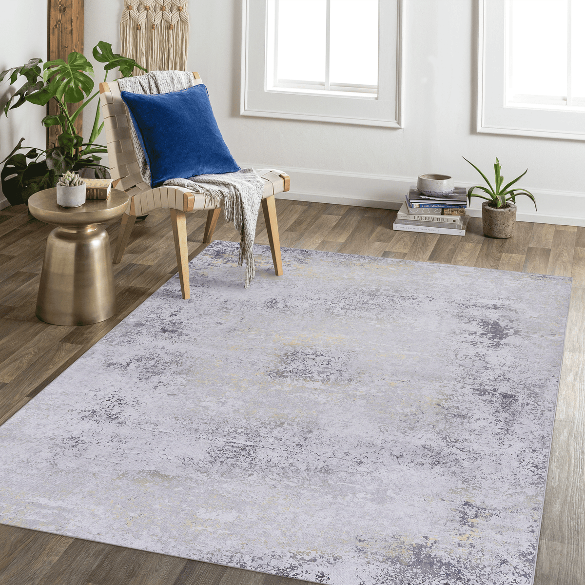 Naar Maval Collection Gray/Gold Abstract Washable Area Rug