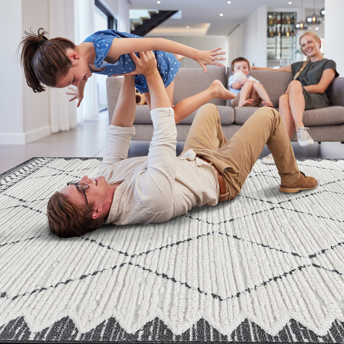 Naar Step Collection Cream/Anthracite Moroccan Area Rug
