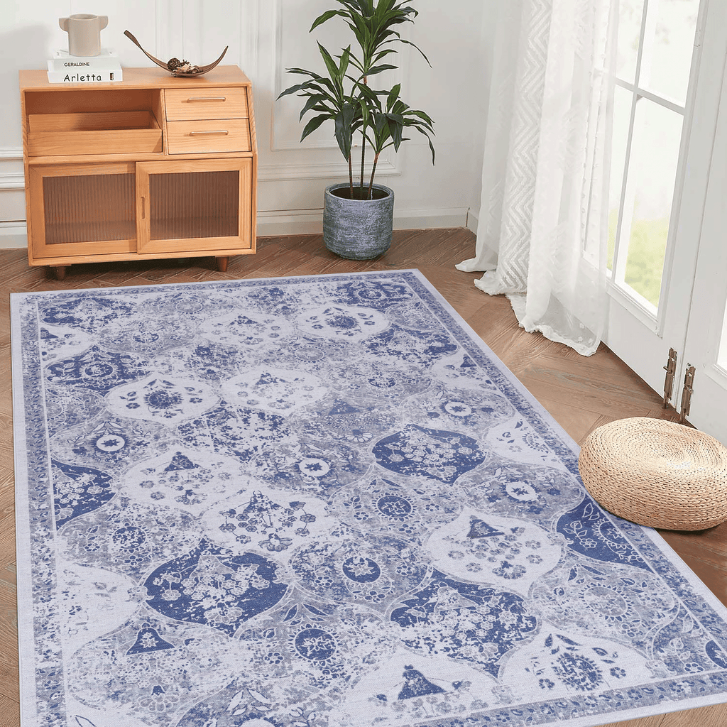 Naar Maval Collection Blue Oriental Washable Area Rug