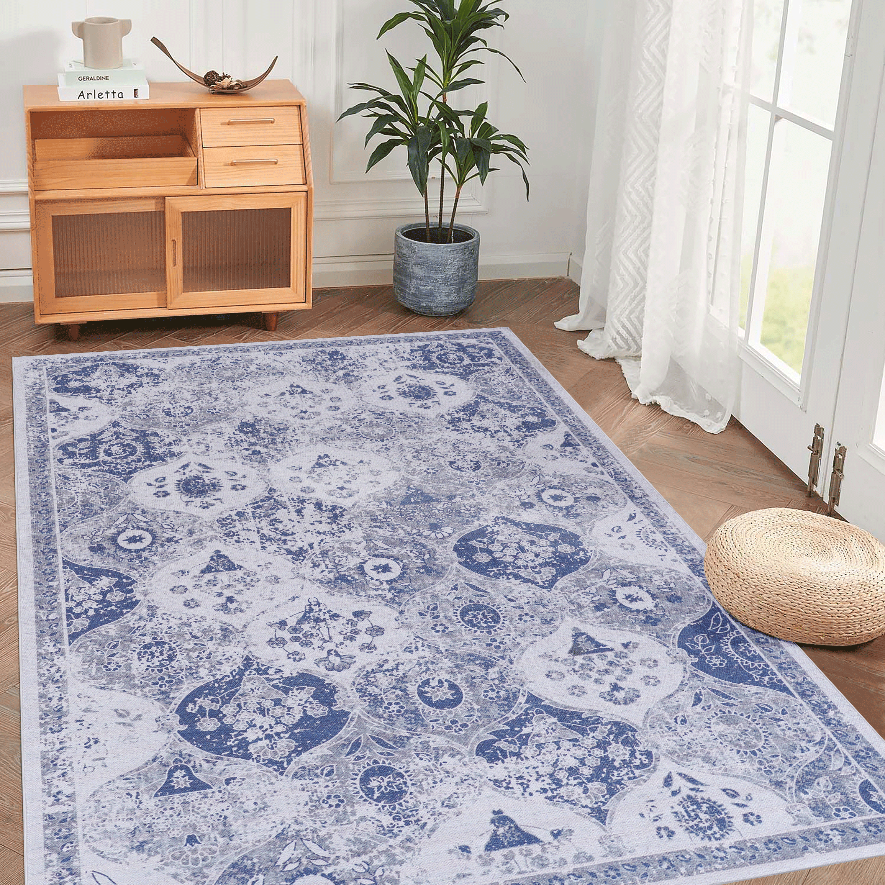 Naar Maval Collection Blue Oriental Washable Area Rug