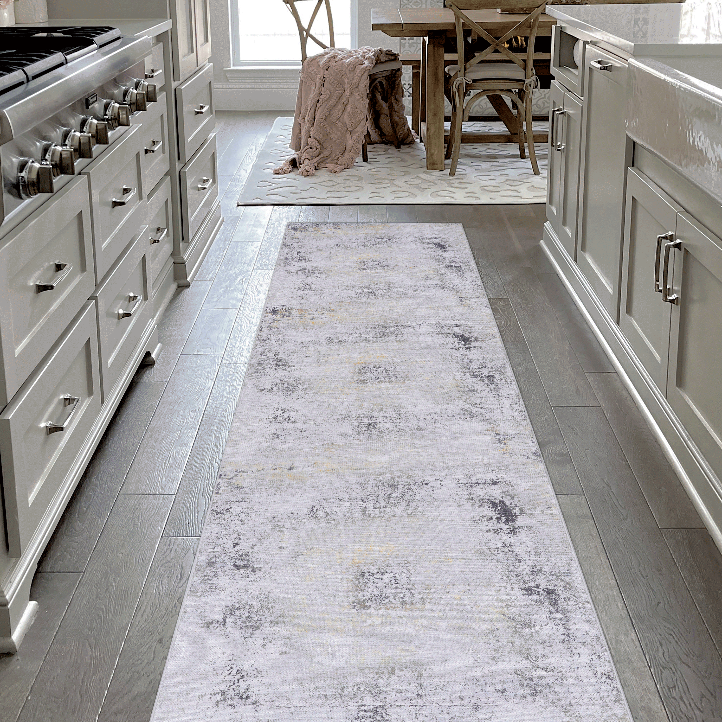 Naar Maval Collection Gray/Gold Abstract Washable Area Rug