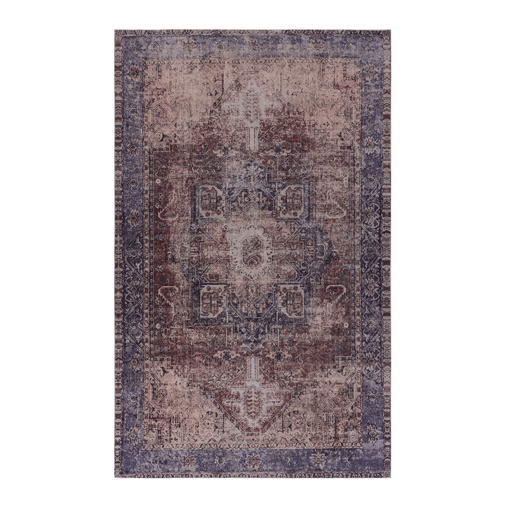 Naar Maval Collection Burgundy/Blue Oriental Washable Area Rug