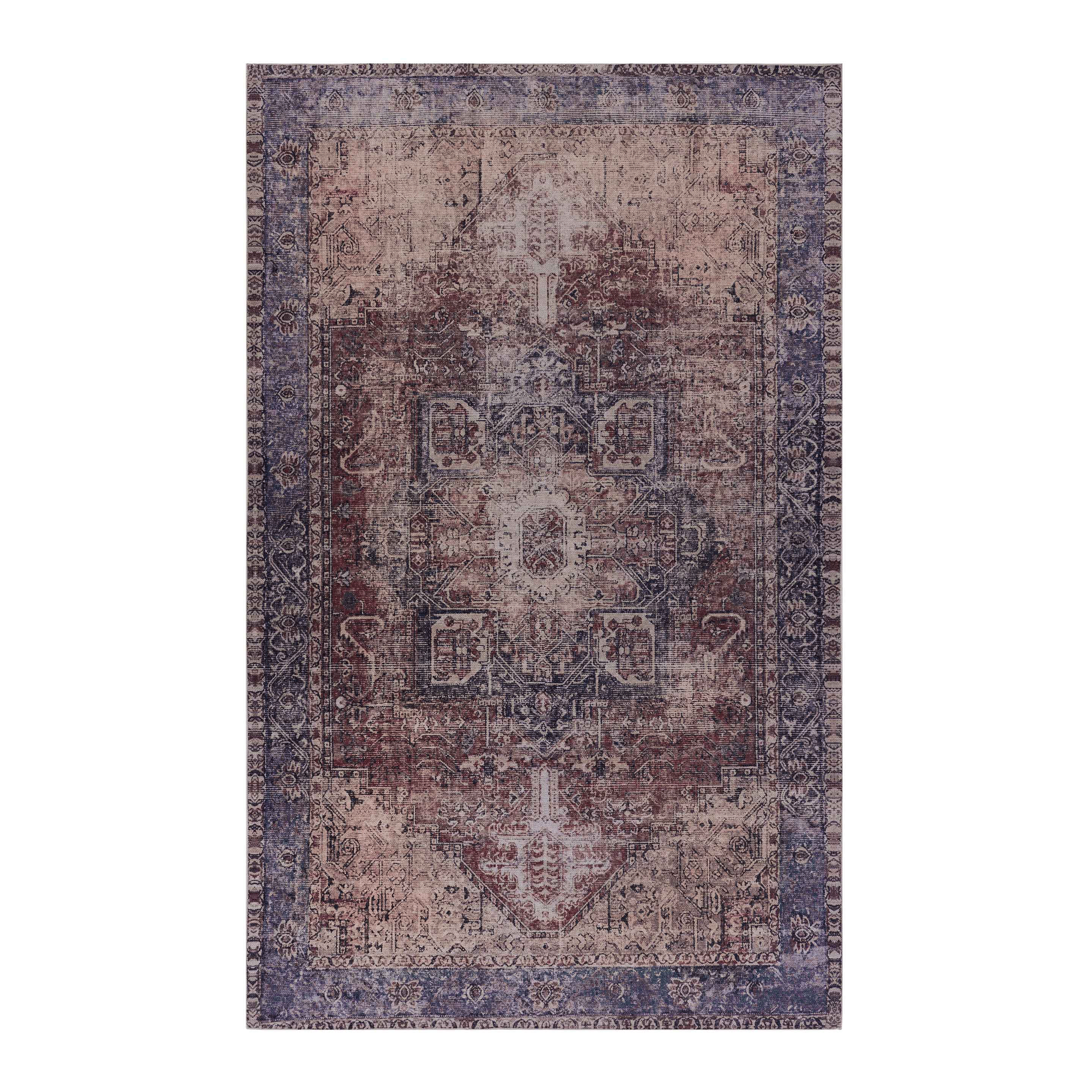 Naar Maval Collection Burgundy/Blue Oriental Washable Area Rug