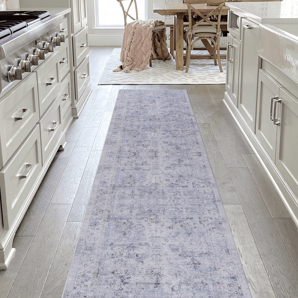 Naar Maval Collection Blue/Cream Oriental Washable Area Rug