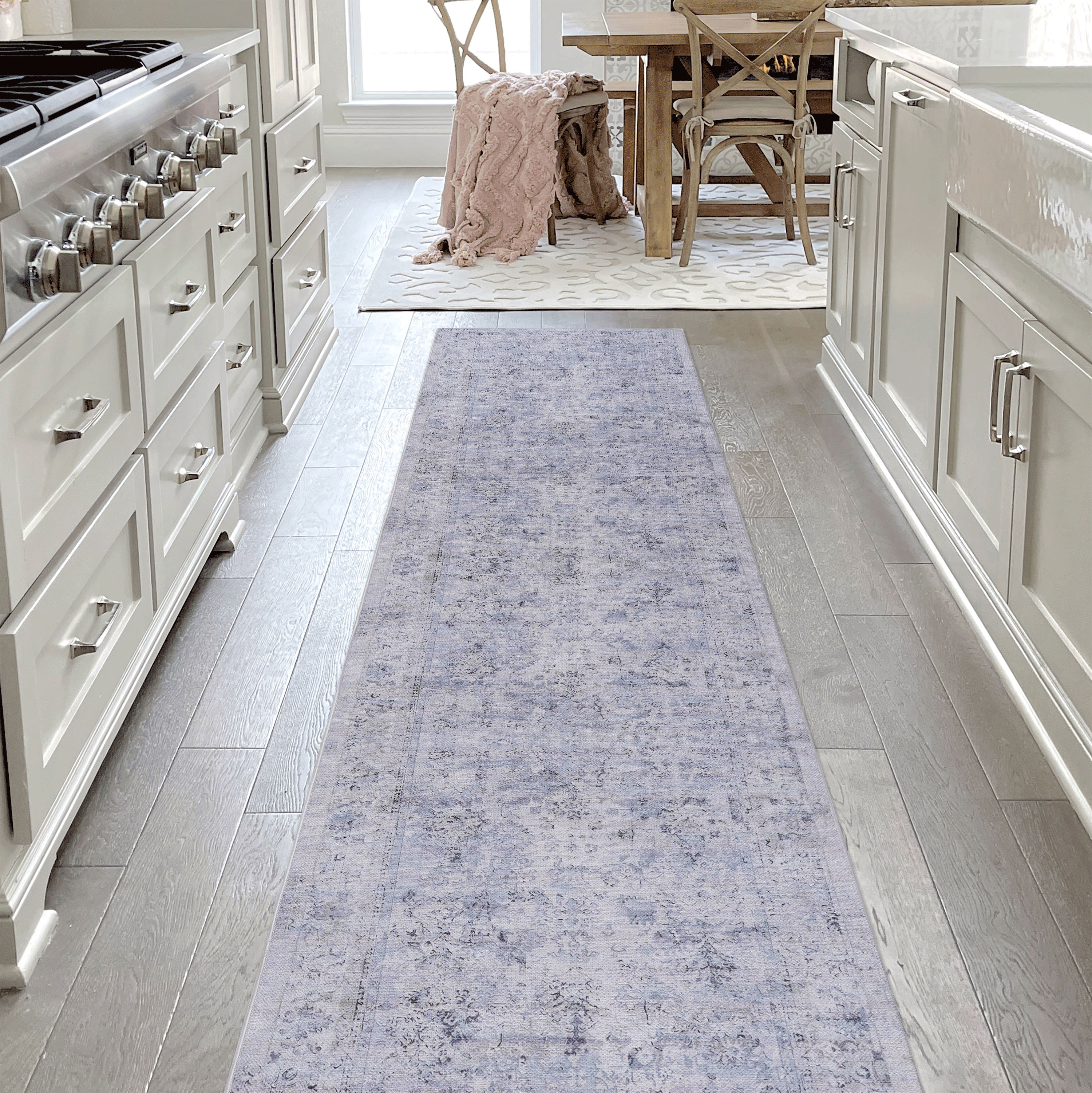 Naar Maval Collection Blue/Cream Oriental Washable Area Rug