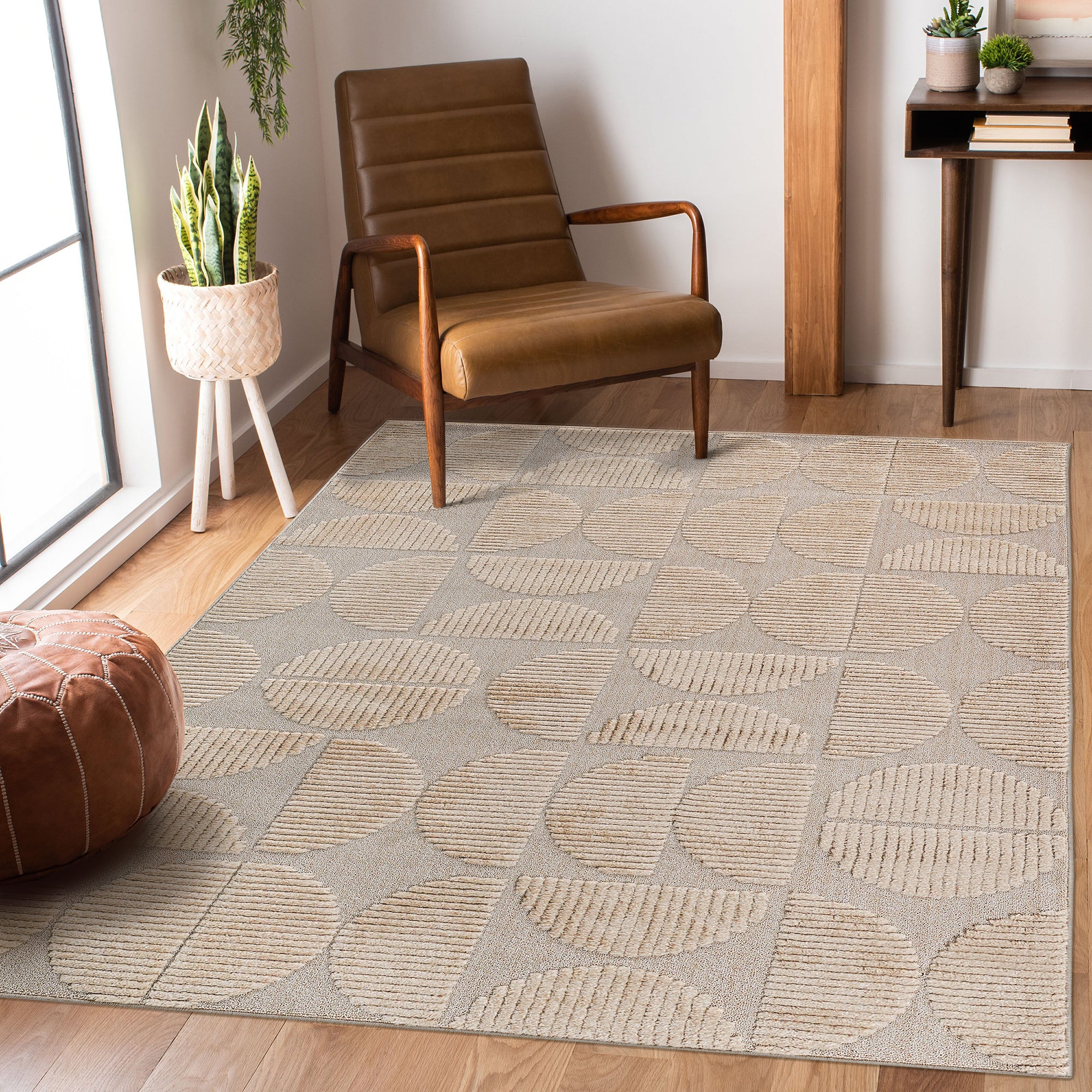 Naar Step Collection Beige Geometric Area Rug