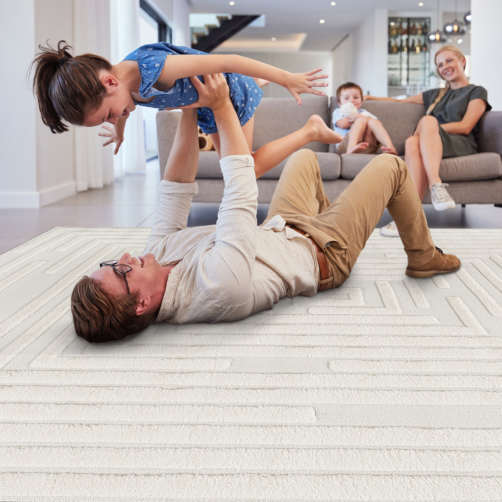 Naar Step Collection Cream Geometric Area Rug