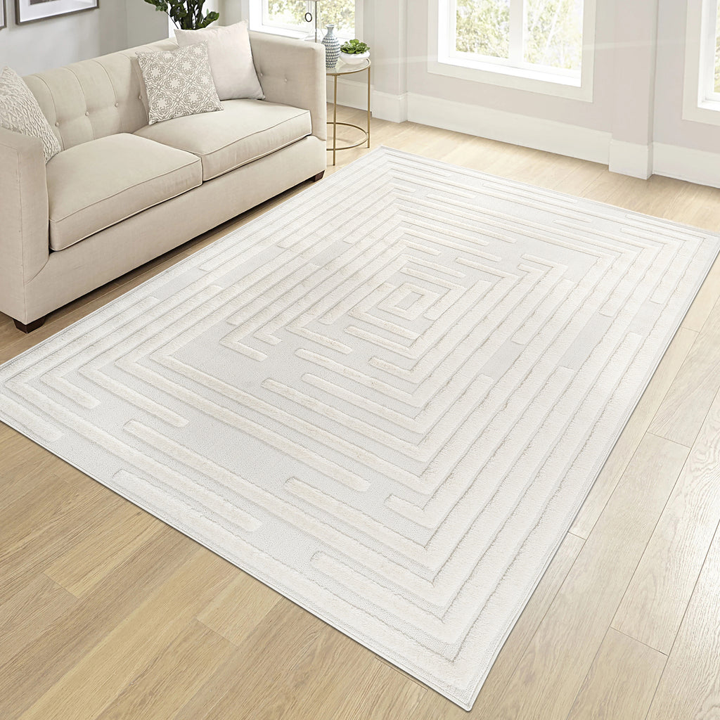 Naar Step Collection Cream Geometric Area Rug