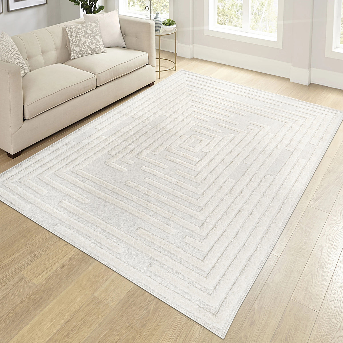 Naar Step Collection Cream Geometric Area Rug