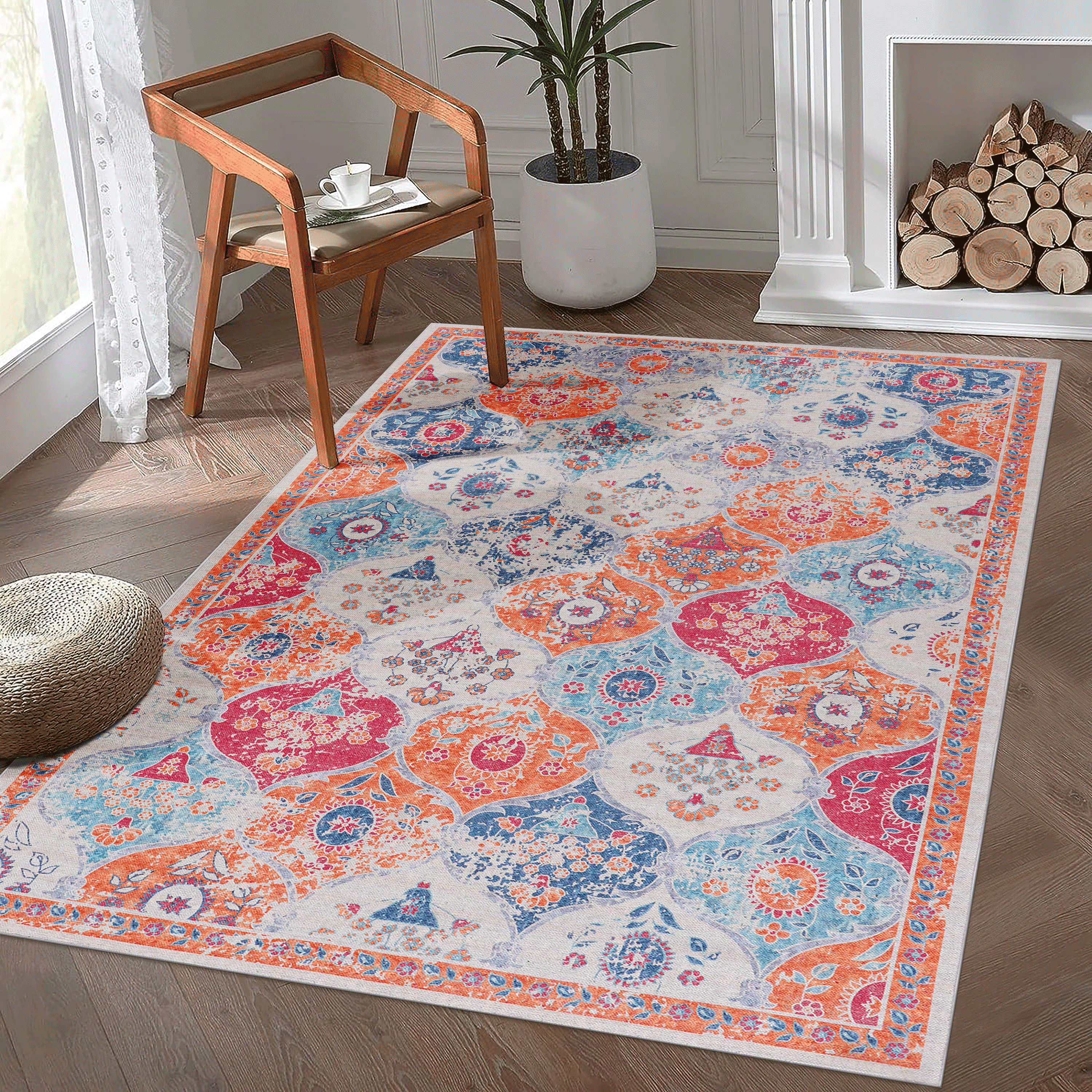 Naar Maval Collection Cream Oriental Washable Area Rug