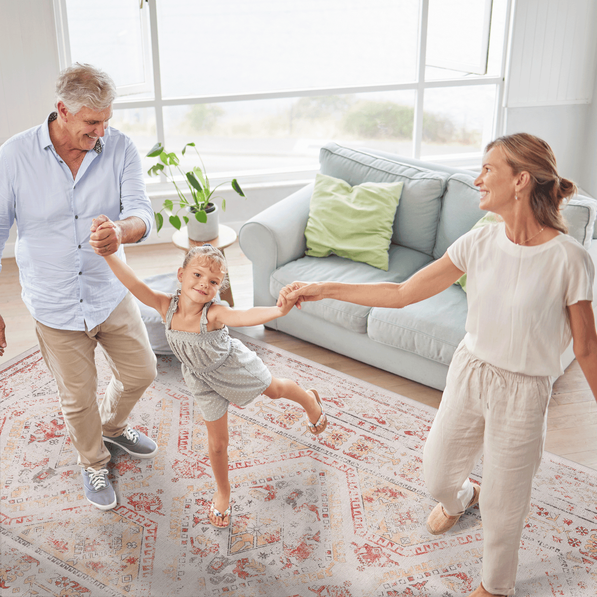 Naar Maval Collection Beige Oriental Washable Area Rug