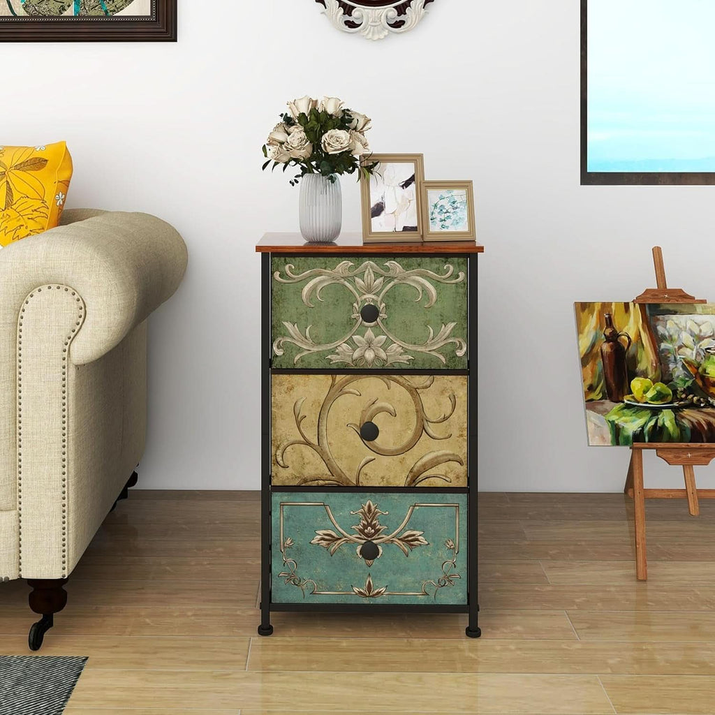 Slim Dresser With Retro Flower Pattern Design For Bedroom