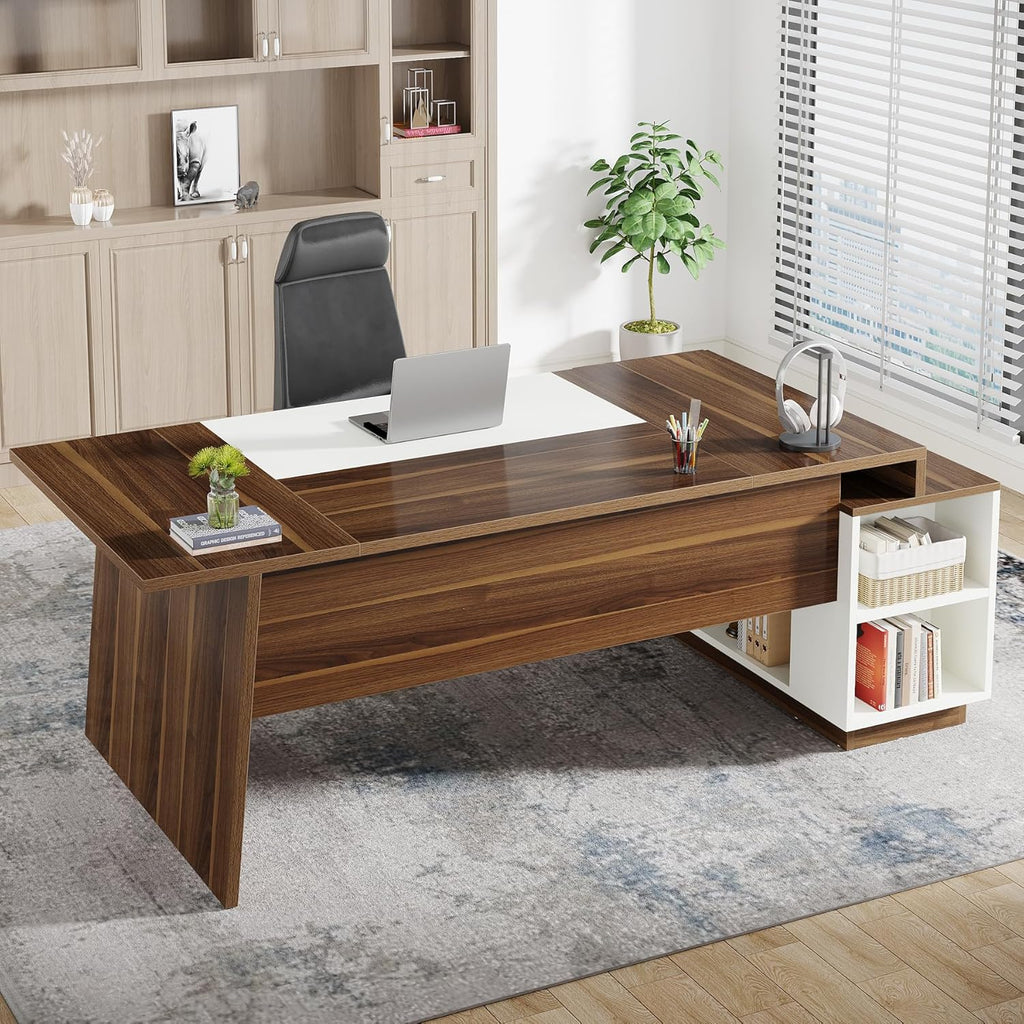 70.5" L-Shaped Executive Office Desk with Storage Cabinet & Shelves
