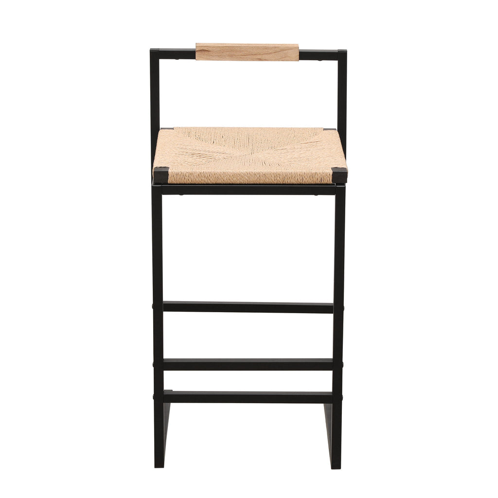 Stylish (Set of 2) Bar Stools With Backrest And Paper Rope Woven Seat, Counter Height Dining Chairs For Kitchen - Natural