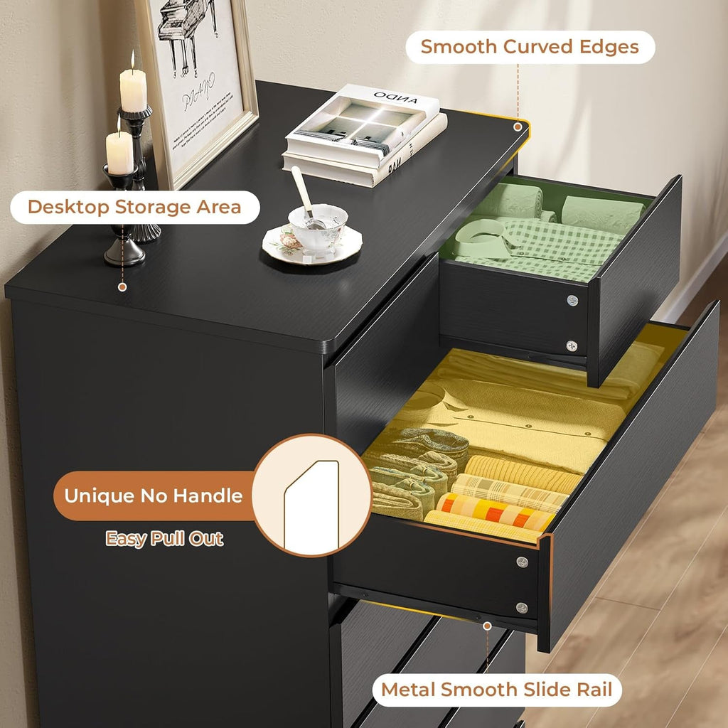 Black Tall Dresser With 8 Drawers Bedroom Storage Solution
